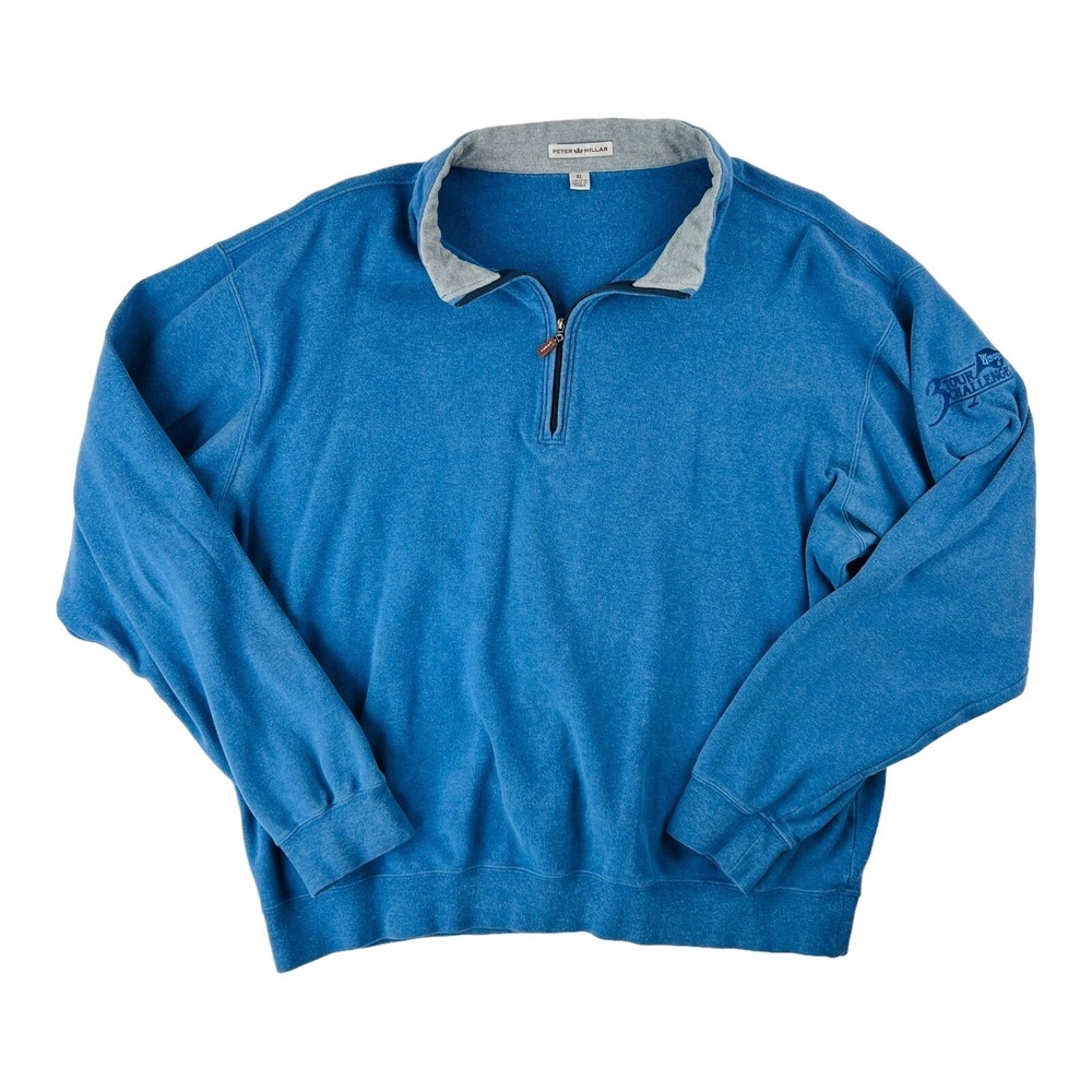 Peter Millar Blue 1/4 Zip Cotton Long‎ Sleeve Pullover Sweater Mens Size XL